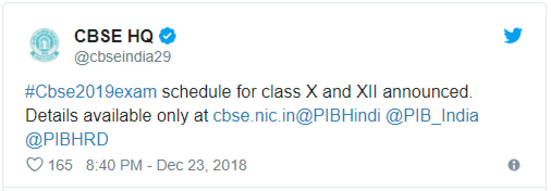 #Cbse2019exam schedule for class X and XII announced. Details available only at http://cbse.nic.in
