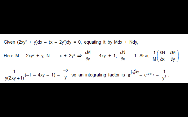 An integrating factor of the differential equation