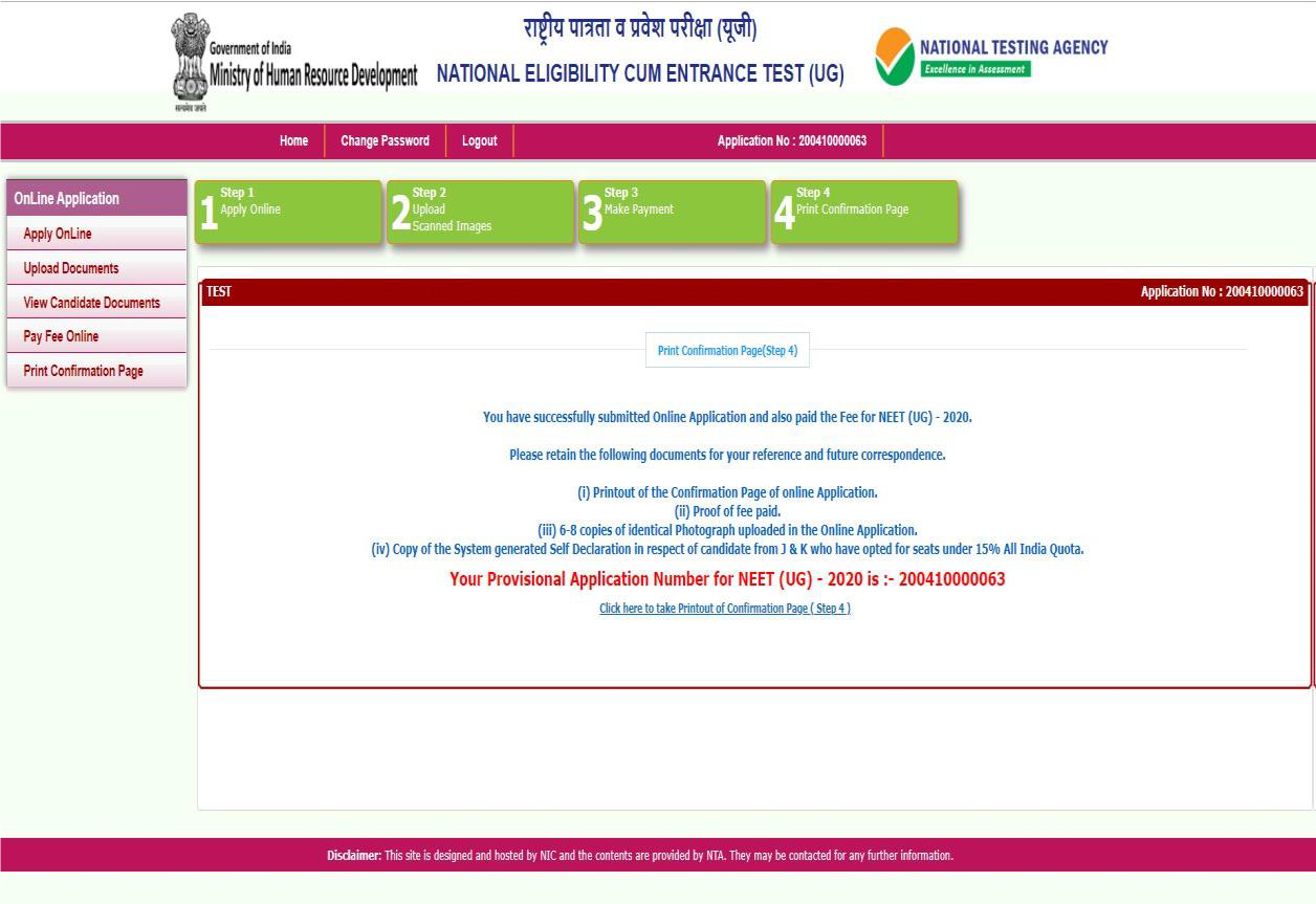 NEET Registration Successful