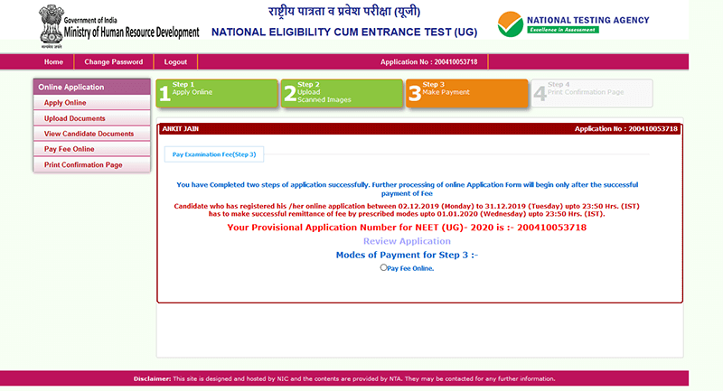 NEET Application Payment