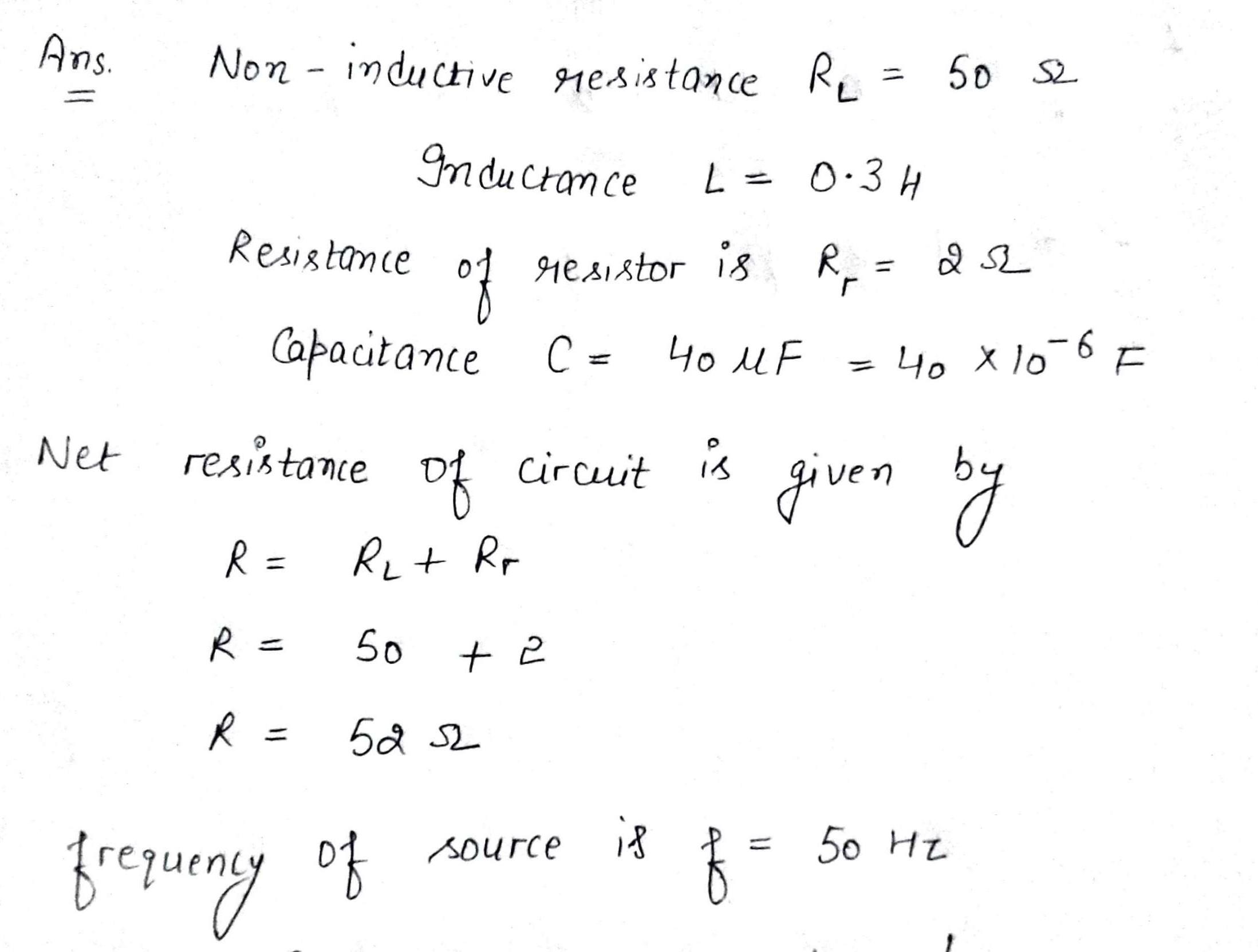 Wb ** 11. a circuit consists of a noninductive resistance of 50 ohms