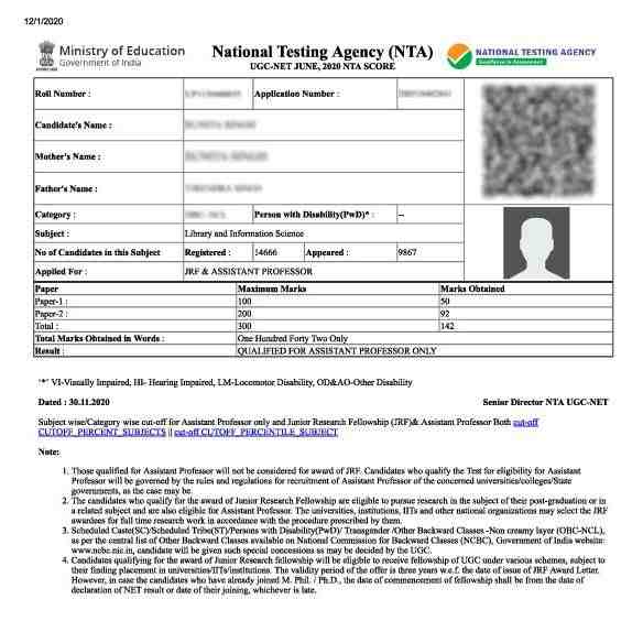 UGC NET Result 2020 (How to Check), Score Card, Merit List