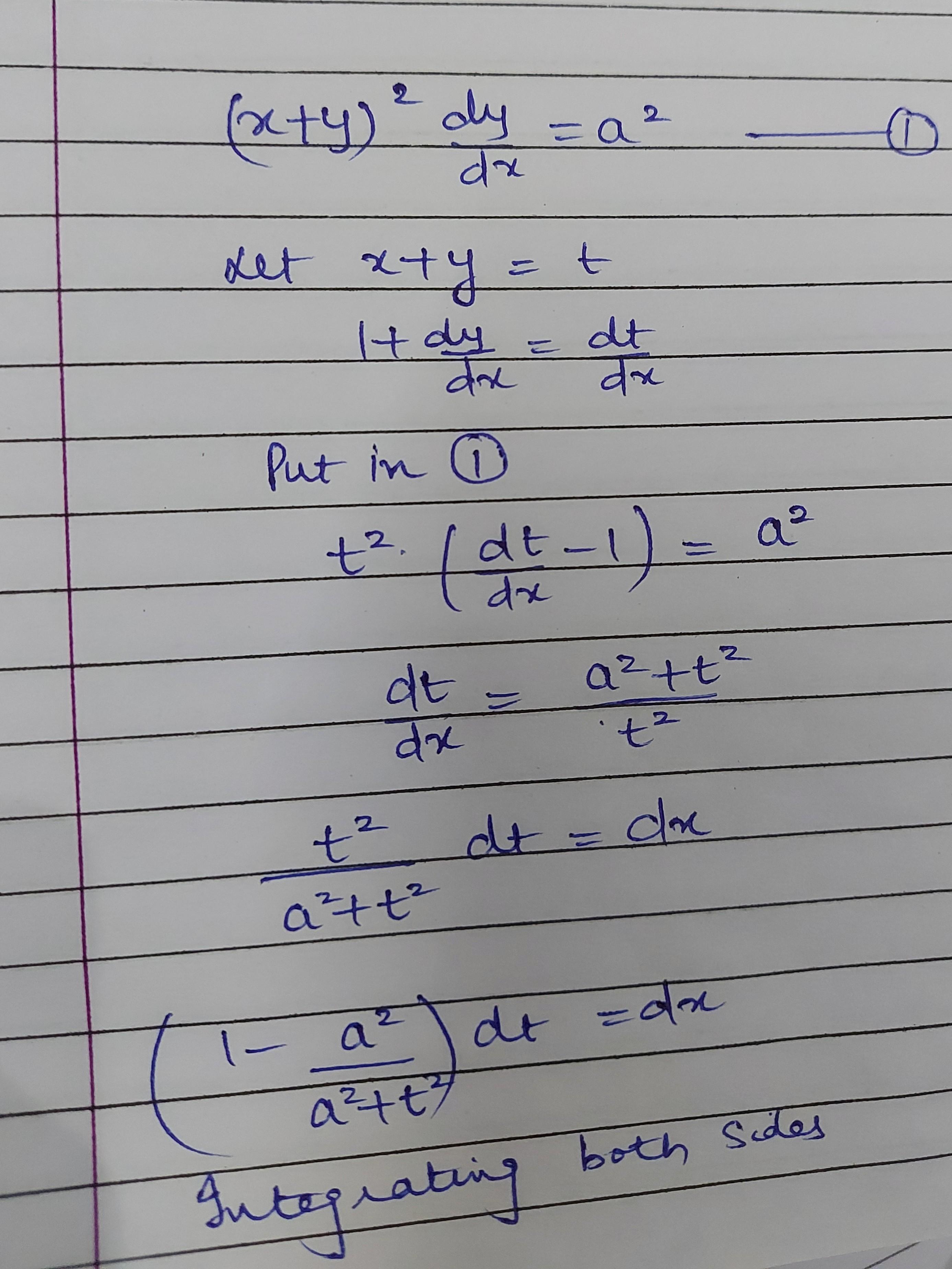 Dy . (a) solve the equation (x + y)? dx a2