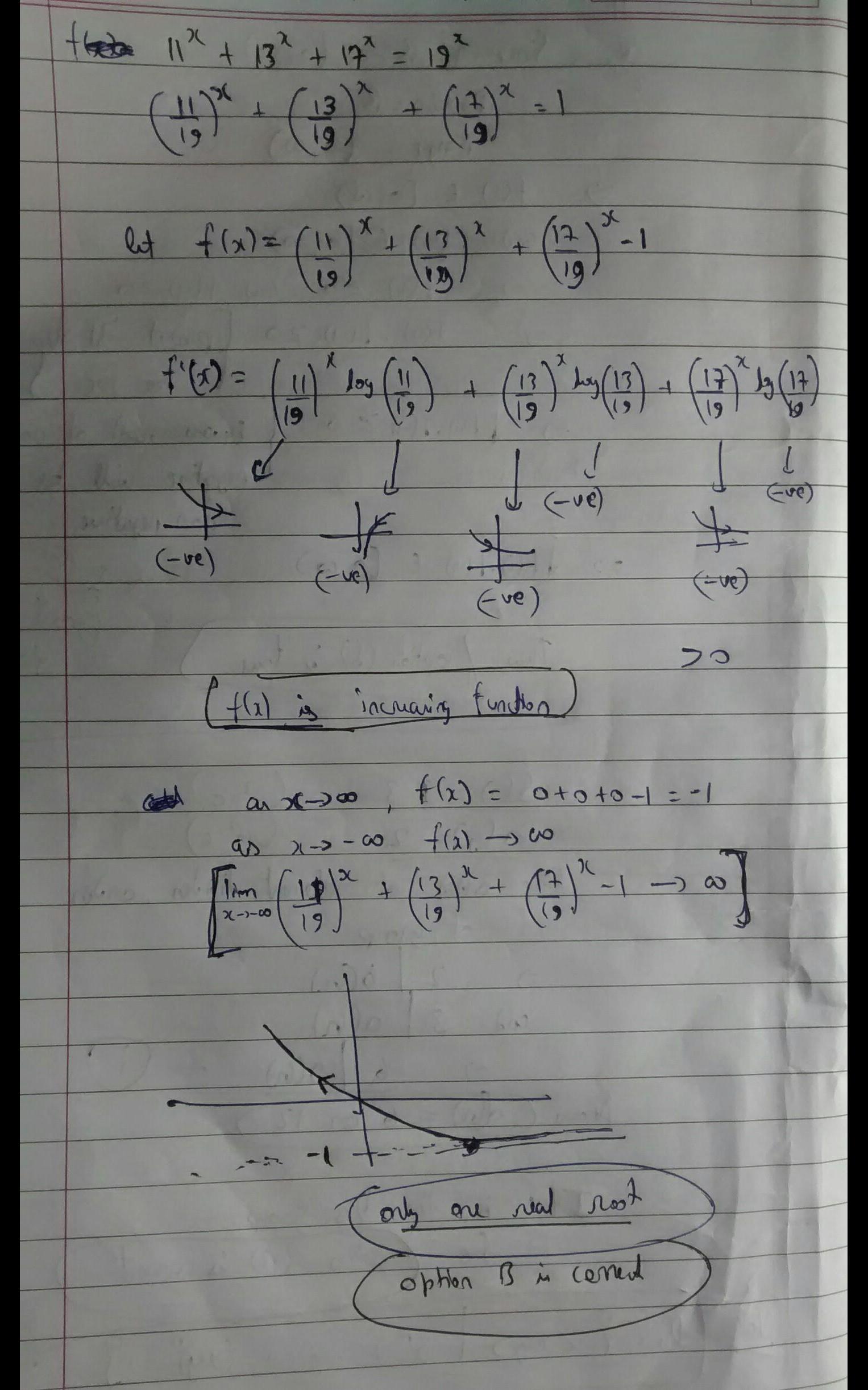 The equation 11 + 13* +17* 19* = 0 has no real root only one real