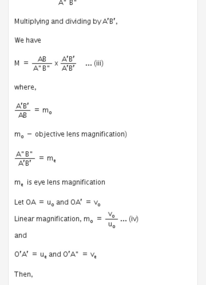(38 in a compound microscope focal length of objective and eyepiece