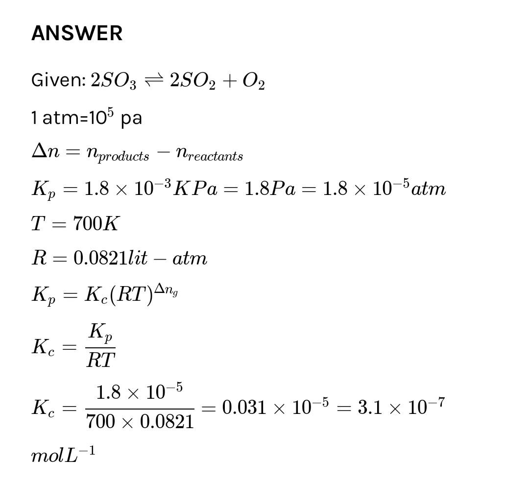 The Equilibrium Constant Kp For The Reaction 2so2 O2 vrogue.co