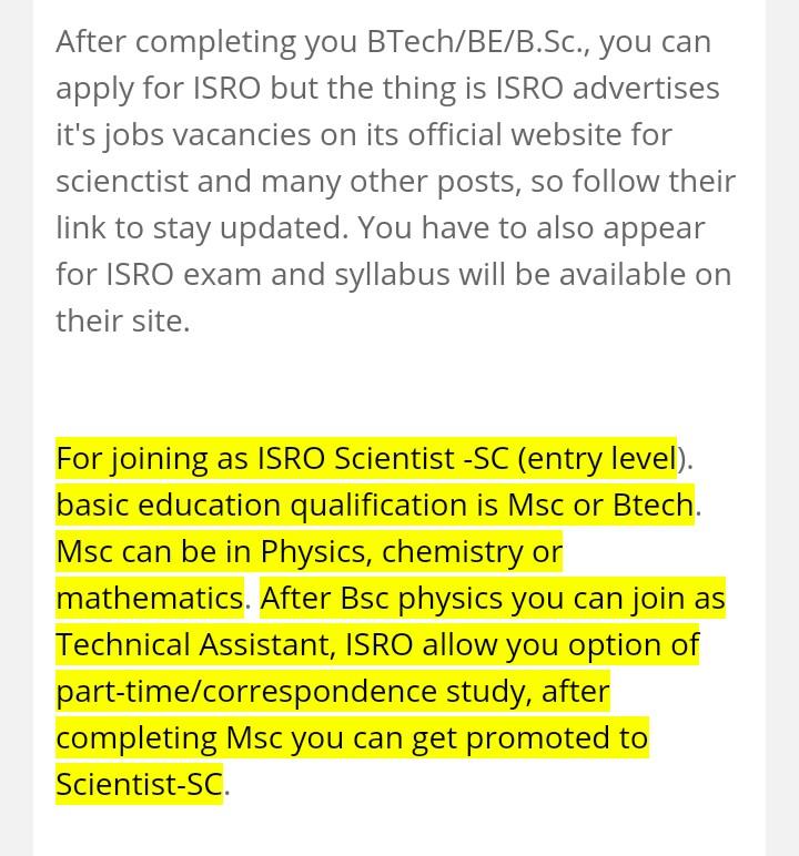 Is It Possible To Join Isro After B sc In Mathematics