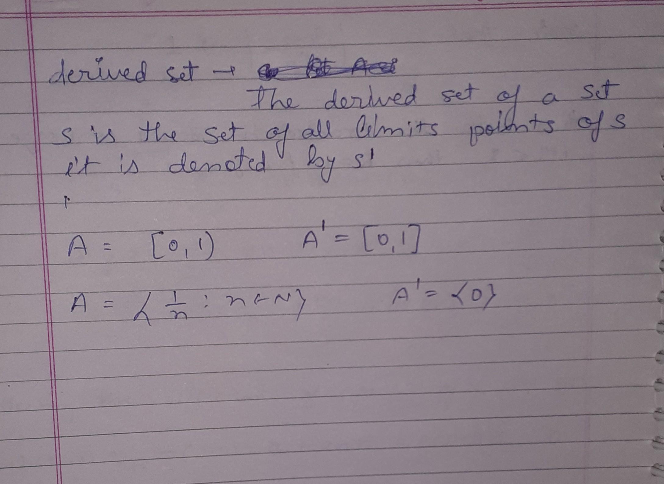 Please explain the definition of derived set with an examples.