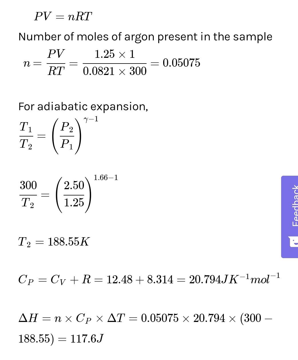 A sample of argon gas at 1 atm and 27\u00b0c expands reversibly and