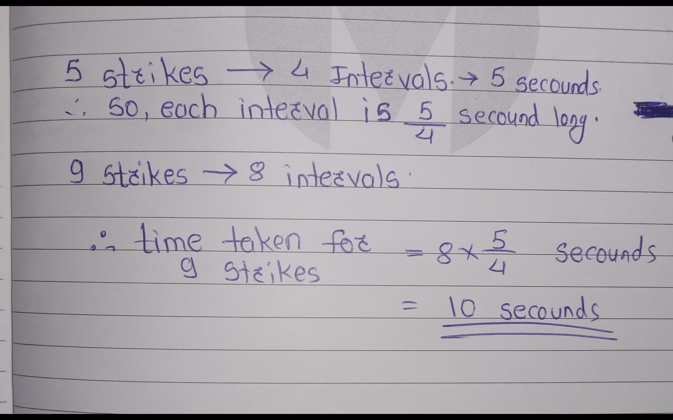 A clock takes 5 seconds to strike 5 times at 5 o'clock. how long will