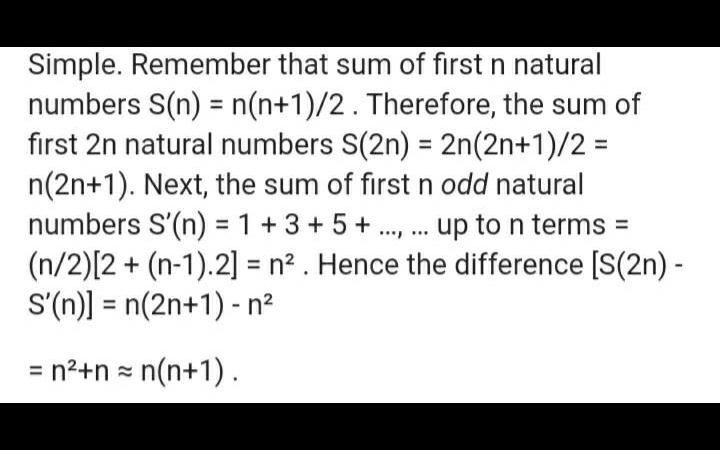 Q.no.5 the difference between the sum of the first 2n natural numbers ...