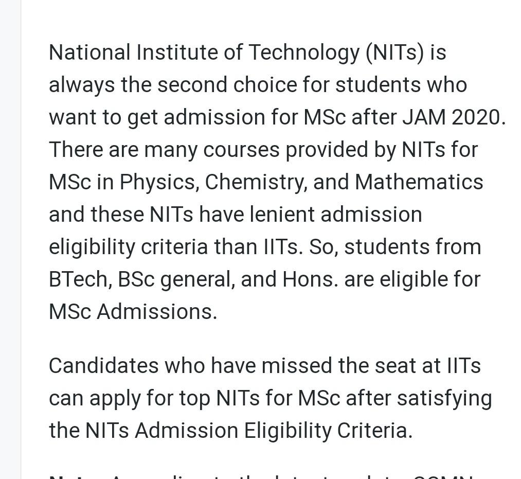 Which nit accept btech students through jam mathematics score?