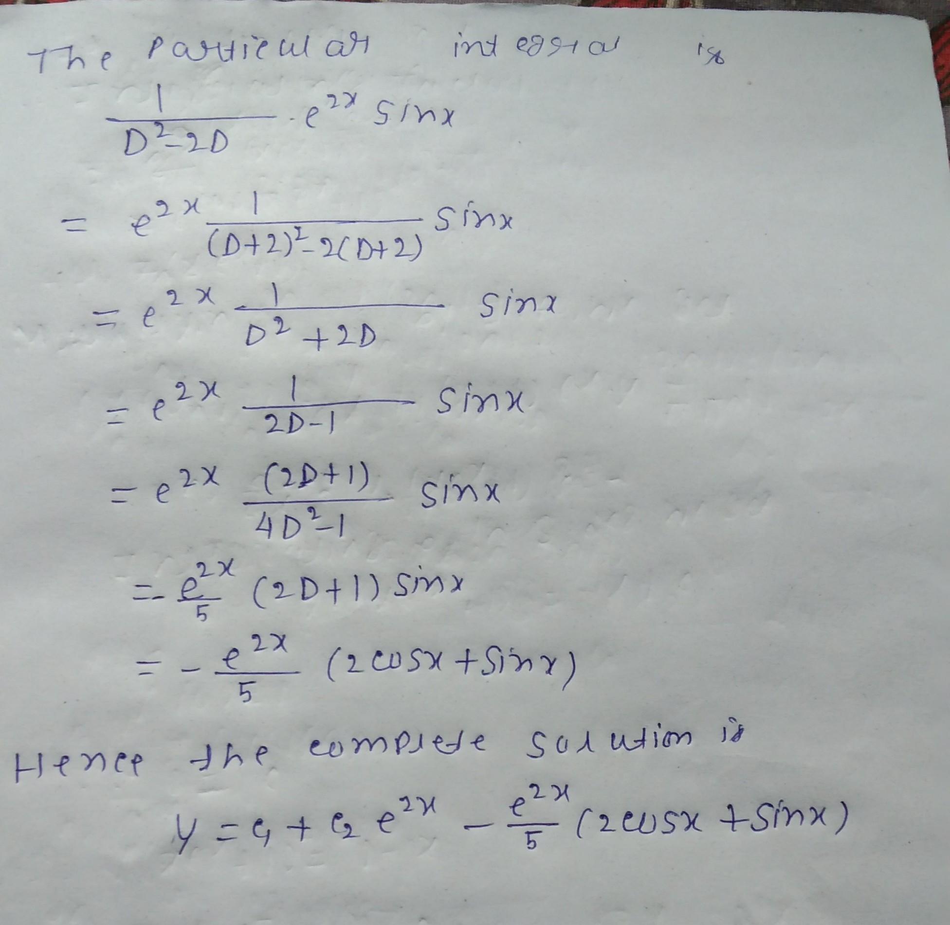 A particular integral of the differential equation